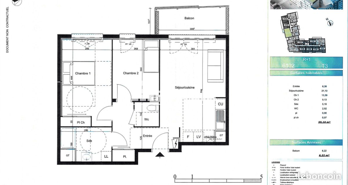 Appartement 3 pièces 59 m² · à Rouen · 59 m² · 764 €/mois