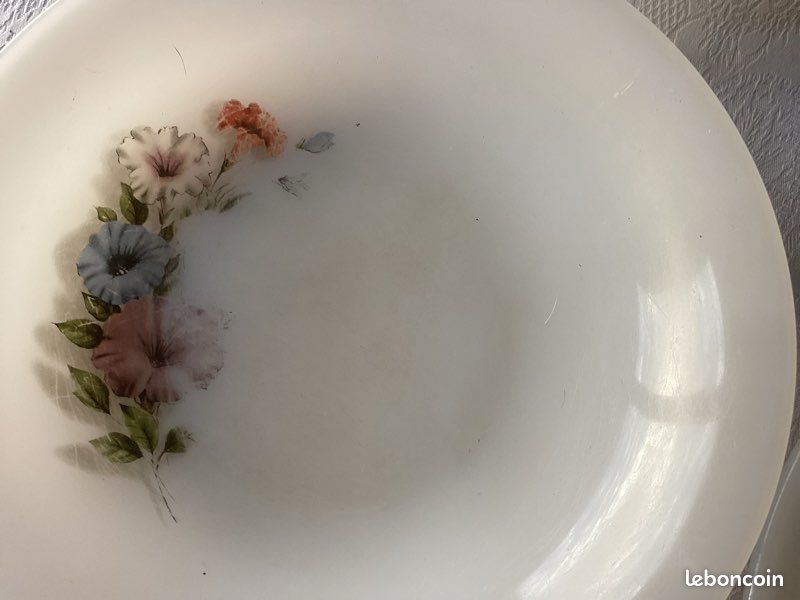 Lot De 6 Assiettes Creuses Arcopal - Service Petunia Motif Floral - Bon état