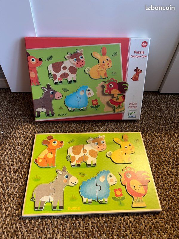 Puzzle en bois en relief Coucou cow Djeco (image 1)