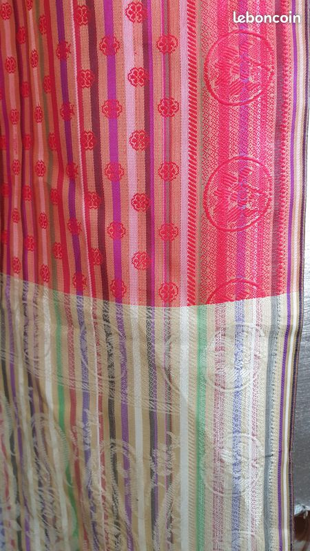 Foulard, étole, écharpe, rouge,100% soie, Afganistan, 55x190cm (image 3)