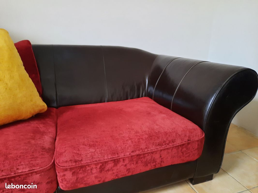 Vend canape cuir et tissu 3places convertible (image 2)