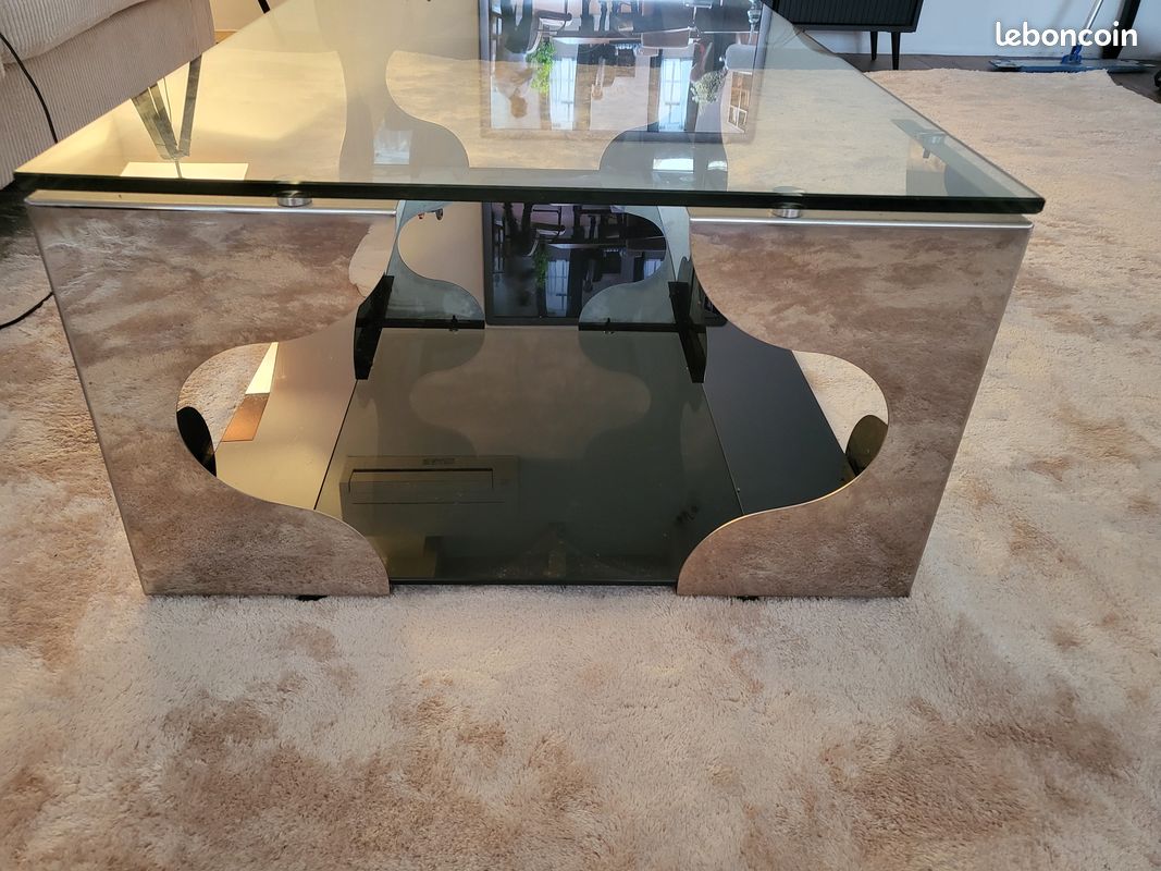 Tres belle table basse design verre et inox (image 4)