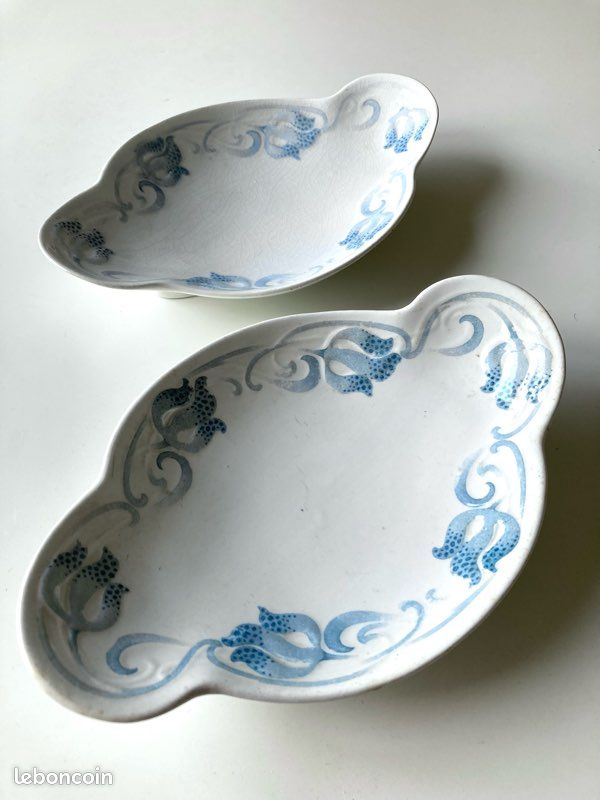 Ravier petit plat polylobé terre de fer Art nouveau / Tircis U&C Sarreguemines / Fin XIX début XX (image 1)