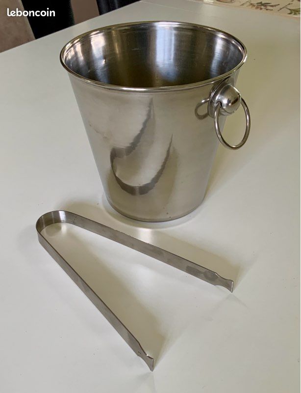 Seau à Glaçons Rond En Inox Avec Pince Et Couvercle - 1,5 Litres, Isolation Double Paroi, Idéal Pour Soirées Et Cocktails