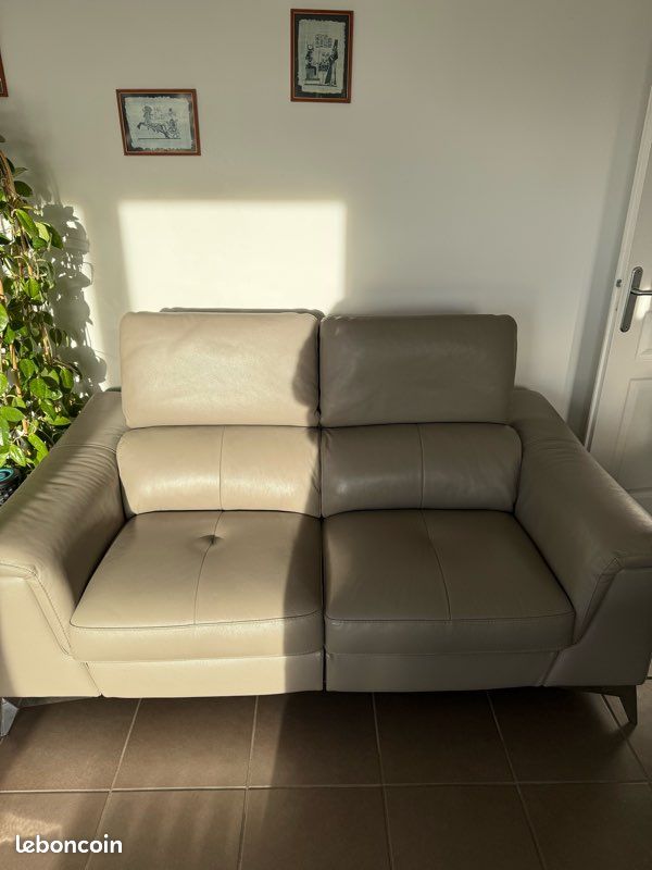 Canapé relax 2 places en cuir gris (image 6)