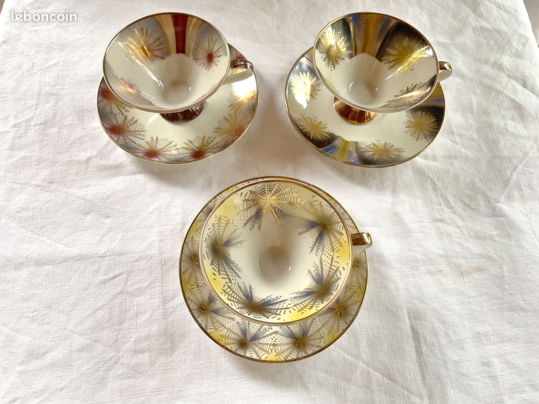 Trio de tasses et soucoupes sur piédouche 1950 porcelaine - Bavaria Elfenbein- (image 2)