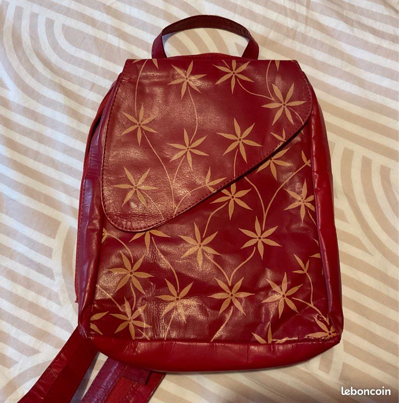 Petit Sac à dos cuir rouge et beige (image 5)