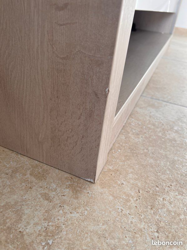 Meuble TV / meuble bas design – blanc laqué & bois – 150 cm (image 9)