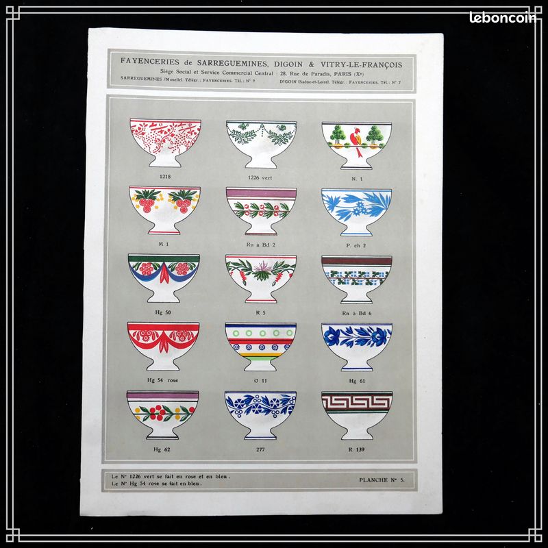 Planche n° 5 & 6 du catalogue "digoin sarreguemines" bol faience (image 1)