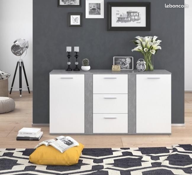 BUFFET bas en bois, 155 cm, haute qualité, 3 coloris, blanc/chêne/anthracite (image 1)