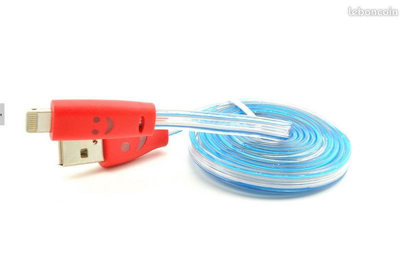 LOT DE 3 Câble USB LED SOURIRE ROUGE OU AU CHOIX pour iPhone 12 11 Pro XS Max XR X 8 7 6s 6 (image 2)