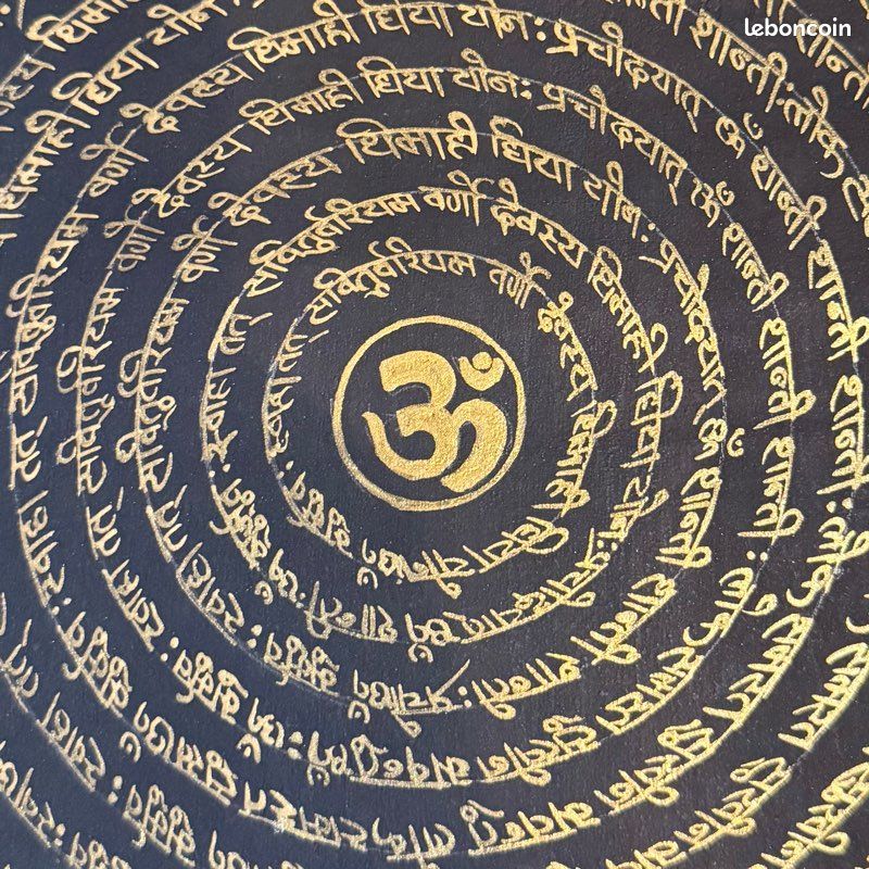 Thangka Mandala Om noir et or – Art spirituel du Népal (image 2)