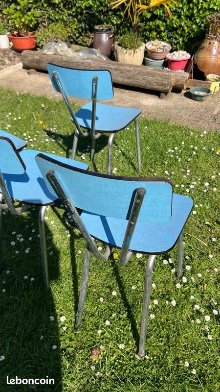 Lot de 4 chaises vintage écolier bleu ciel - Style Industriel (image 3)