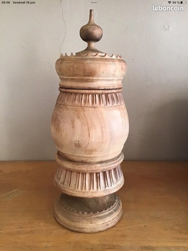 Grande Grolle en Bois Tourné Sculptée - H 40 cm (image 2)