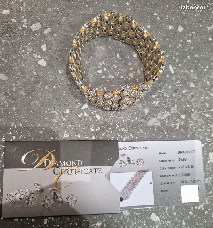 Bracelet En Or 18 Carats Avec Diamants - 0,72 Carat Au Total, Poids 13,57 G - Occasion - Magnifique Pièce Joaillerie