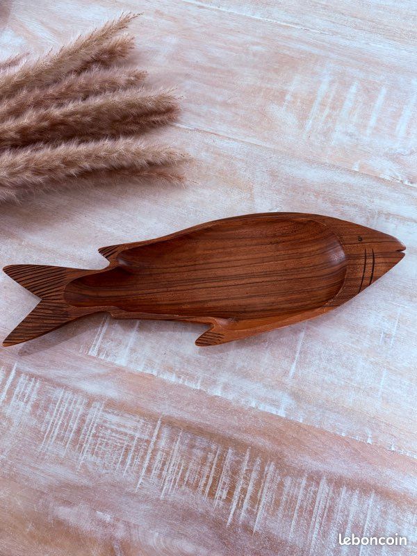 Poisson, bois et métal, décoration murale avec 3 crochets
