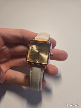 Montre Femme ERNEST à Quartz - Cadran Strass Argenté, Bracelet Cuir Rouge, Style Luxe