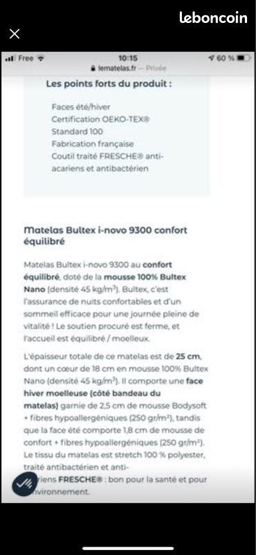 Matelas haut de gamme BULTEX - M I-NOVO 9300 160x200 tout neuf (image 3)