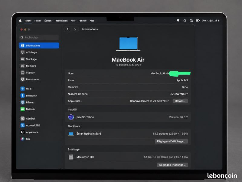 Mac book Air 2024 puce m3 (image 4)