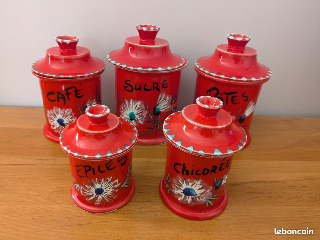 GRANDS POTS A sucre et a café MORÉE MERET MOUSTIERS faience EUR 50,00 - FR