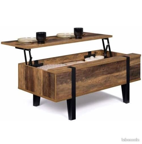 Table Basse Salon Plateau relevable rectangulaire Bois Pied épingle (image 1)