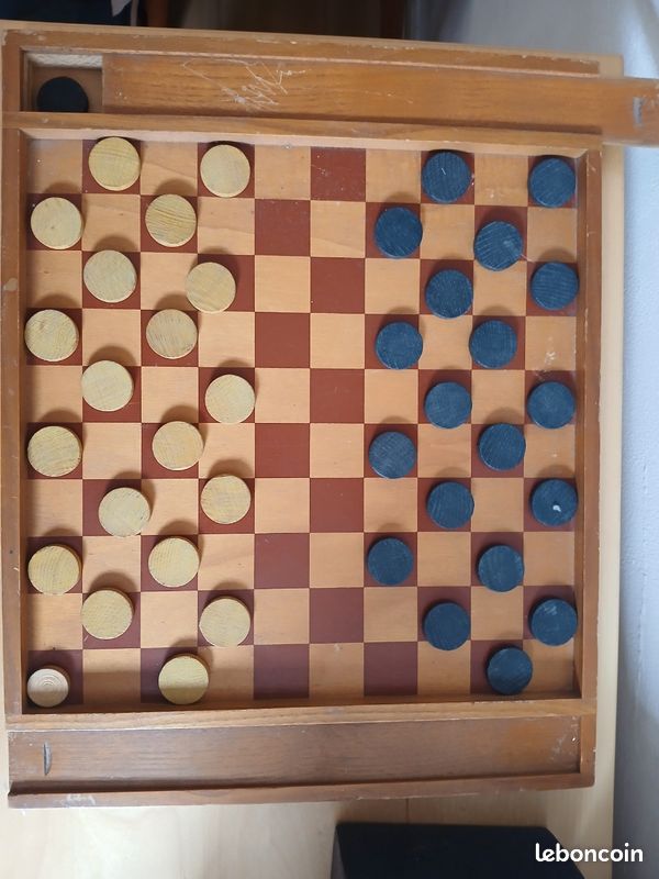 Jeu de dames en bois double plateau années 80 - Jeux & Jouets