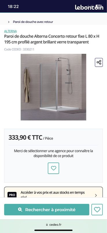 Paroi de douche retour fixe neuve (image 1)