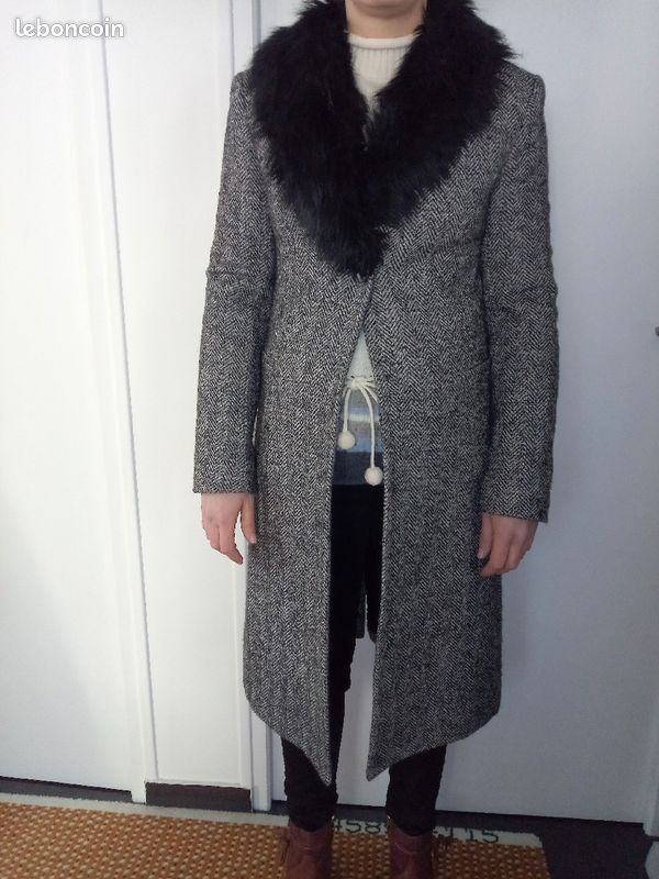 Manteau 95% laine col fausse fourrure T.38 (image 1)