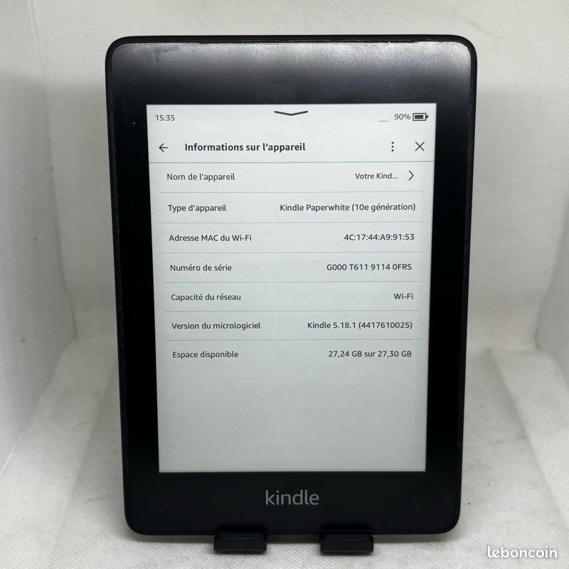 Amazon Kindle Paperwhite 10e Génération – 32 Go, Wi-Fi, Graphite, D'occasion, état Impeccable