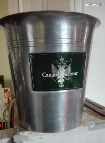 Seau à champagne vintage français, aluminium poli, refroidisseur à vin Canard-Duchène - France