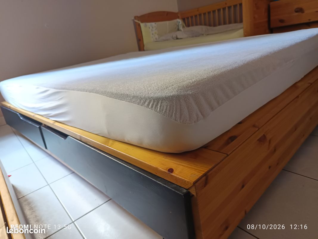 Lit 2 places avec tiroirs et matelas (image 1)