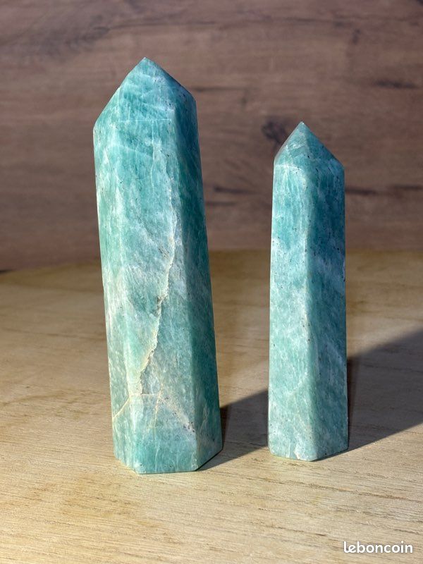 Lot prismes d’amazonite naturelle 13 cm et 10 cm - pierre polies ton turquoise (image 1)
