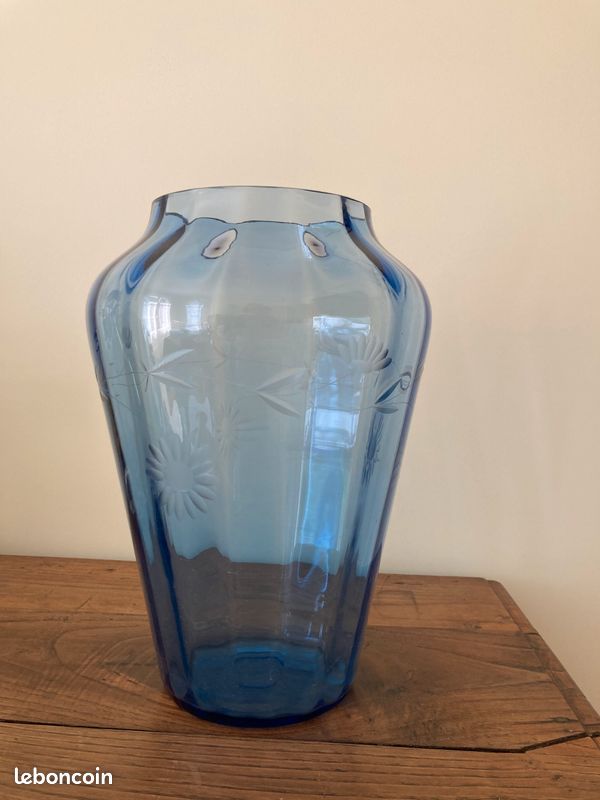Vase à Bulles en Verre soufflé de 21,1 cm, Collection d'art Moderne, Vase de Fleurs pour décoration d'intérieur, Salon, Bureau, Centre de Table, Table et Mariage, Bleu