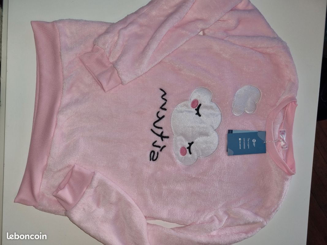 Haut Pyjama GAP Enfant Fille - Taille 4 Gris Nuages - Manches 3/4 - Neuf Avec étiquette