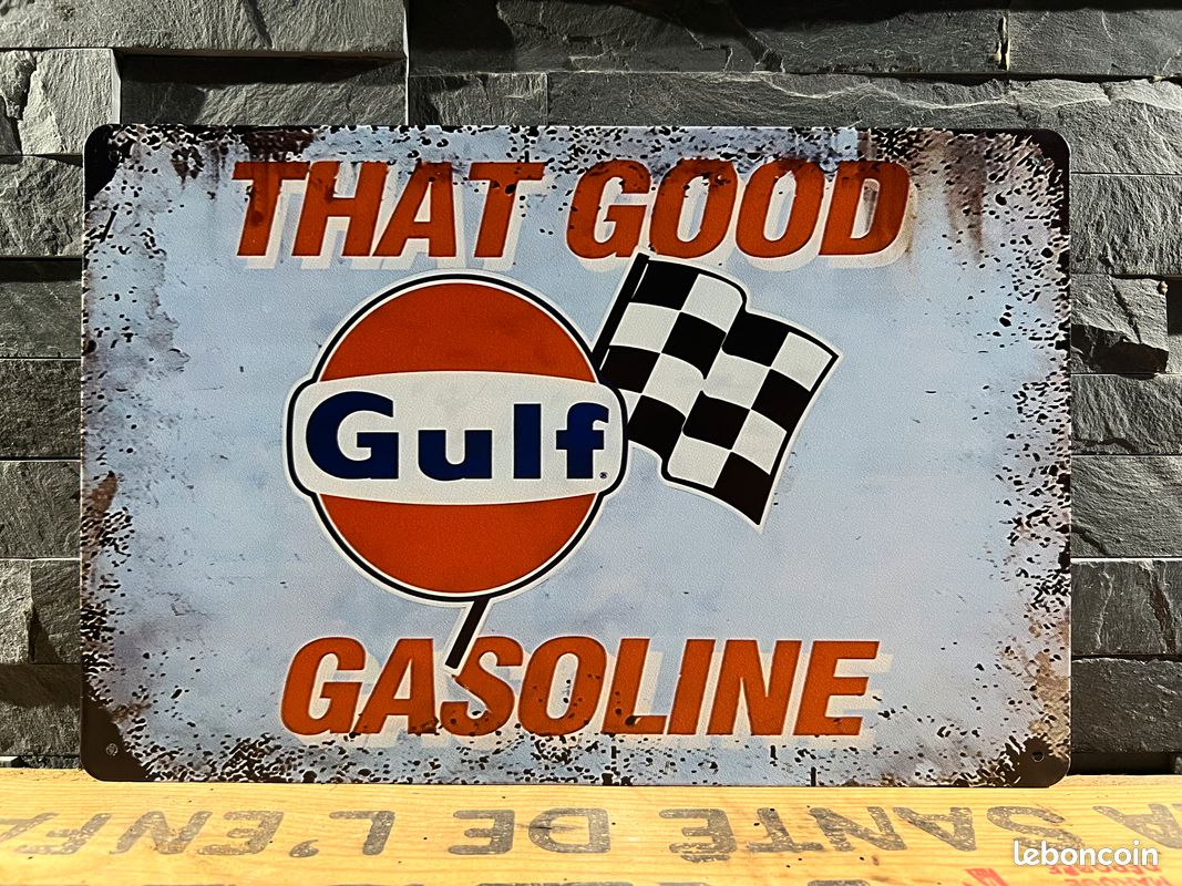 Plaque Métal Vintage Gulf Racing - Décoration Murale Rectangulaire