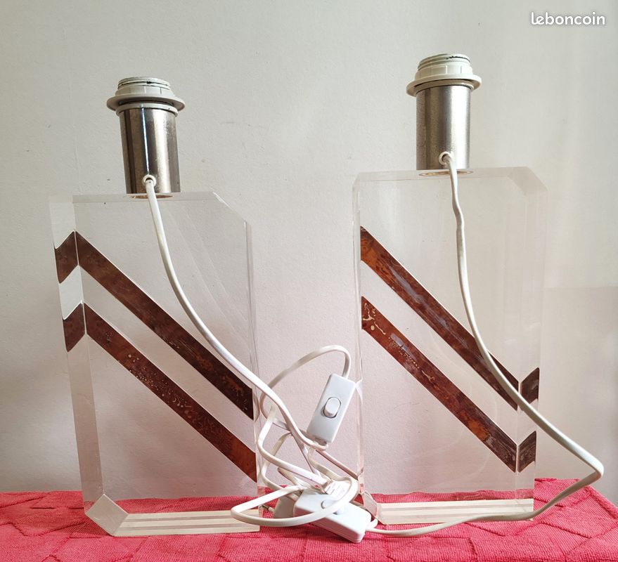 Lampes années 70 en plexiglass et loupe de bois - Voir descriptif (image 7)