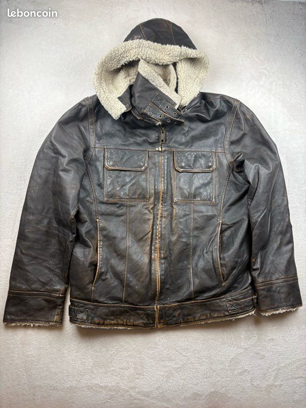 Veste en cuir véritable Wilsons Leather doublée sherpa – Taille L (image 1)