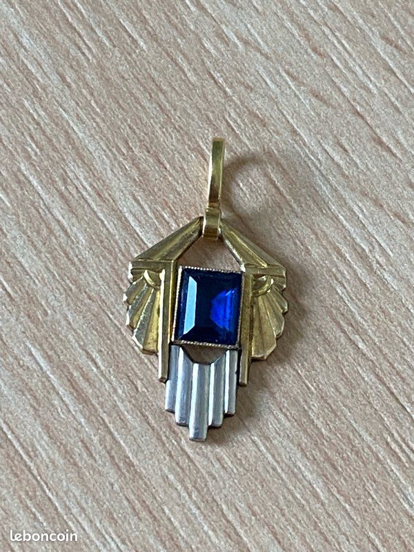 Jugendstil Art Deco Ancien colier avec pendentif plaquer or (Gebraucht