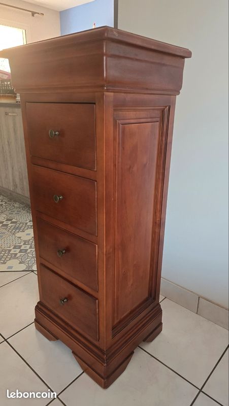 Meuble colonne range-CD en bois – 4 tiroirs – Style Classique (image 2)