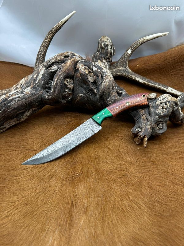 Magnifique Couteau de chasse lame en acier damas 256 couches avec Petit Couteau de poche Offert ref D320 (image 2)