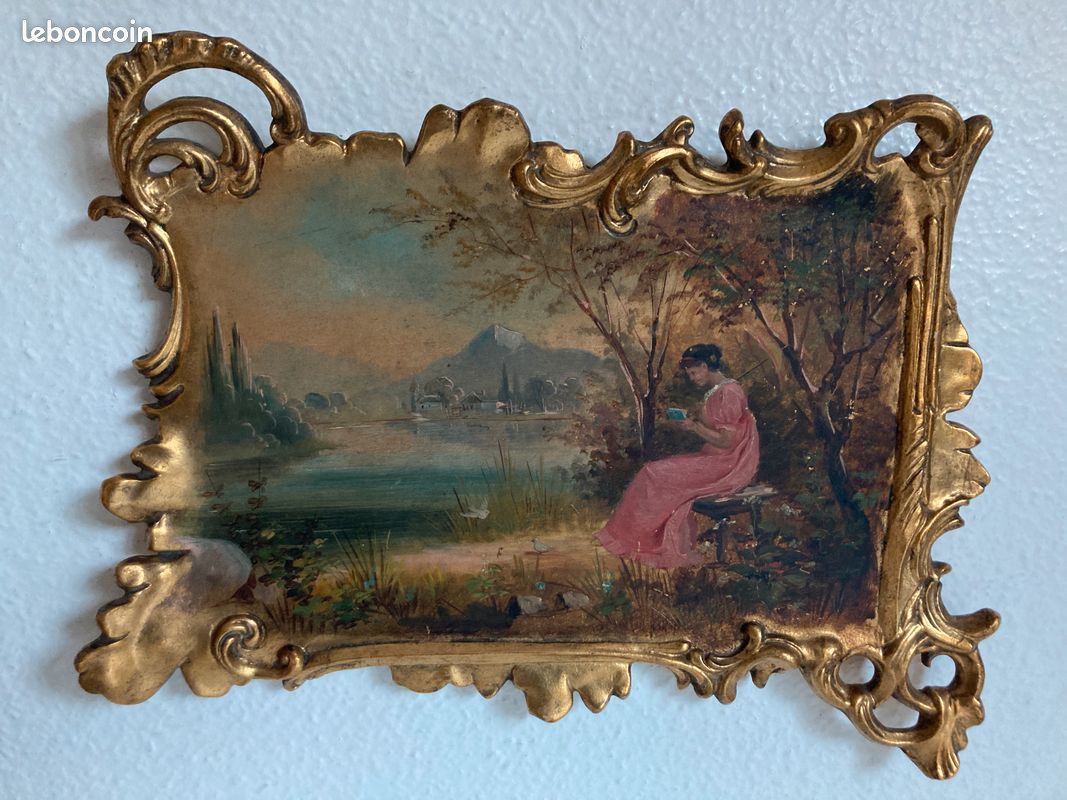 Tableau, peinture sur Céramique "Femme lisant au bord de l'eau" (image 2)