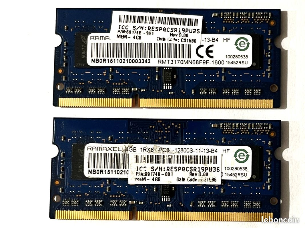 RAM DDR3 8 Go SO-DIMM 12800S DDR3-1600MHz 2x4Go Ramaxel - Accessoires ...