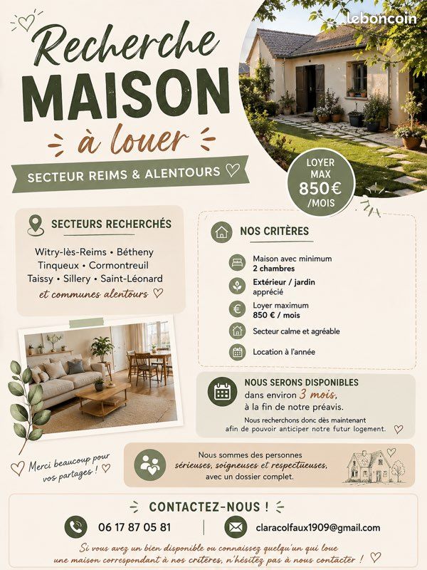 Maison 3 pièces 80 m² · à Witry-lès-Reims · 80 m² · 850 €