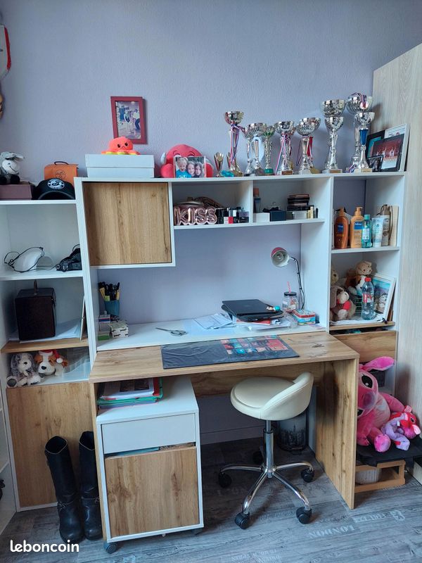 Bureau et étagères bois et blanc (image 2)