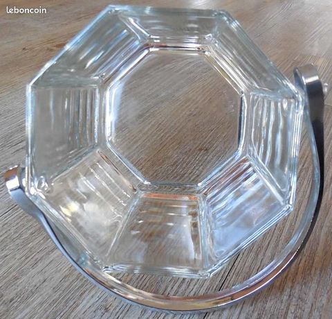 Seau à Glaçons Vintage Arcoroc 'Octime' Des Années 80 - Verre Trempé Transparent 1L - Made In France