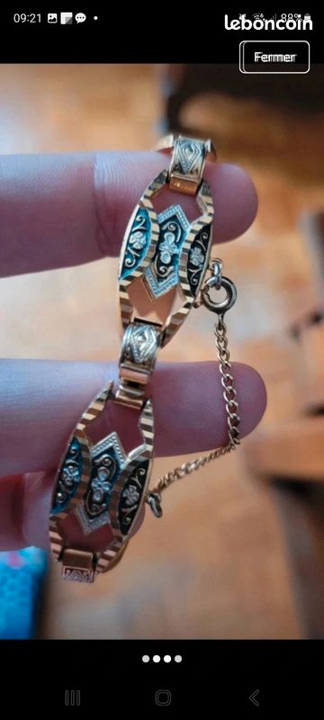Bracelet Vintage En Or De Tolède Motif Bateau Voilier - Longueur 21 Cm