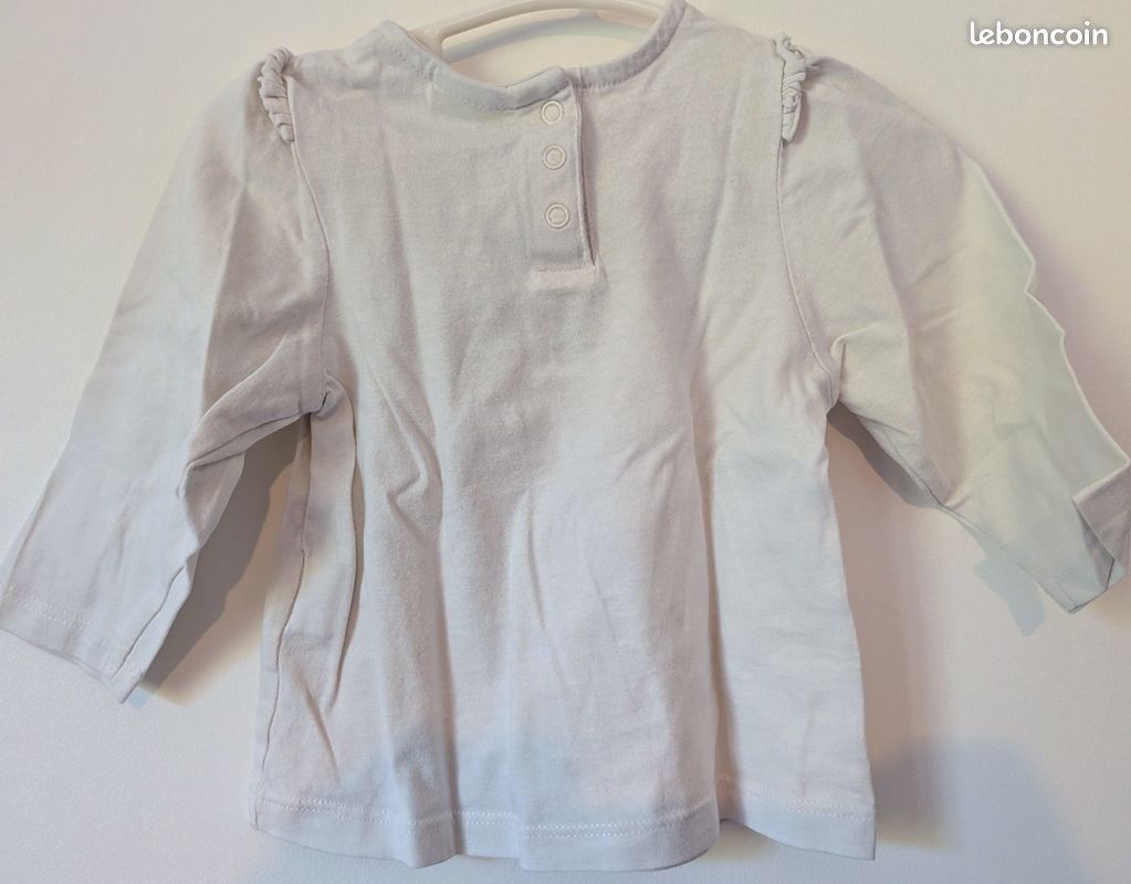 Haut manches longues bébé blanc motif fleurs et nœud (image 3)