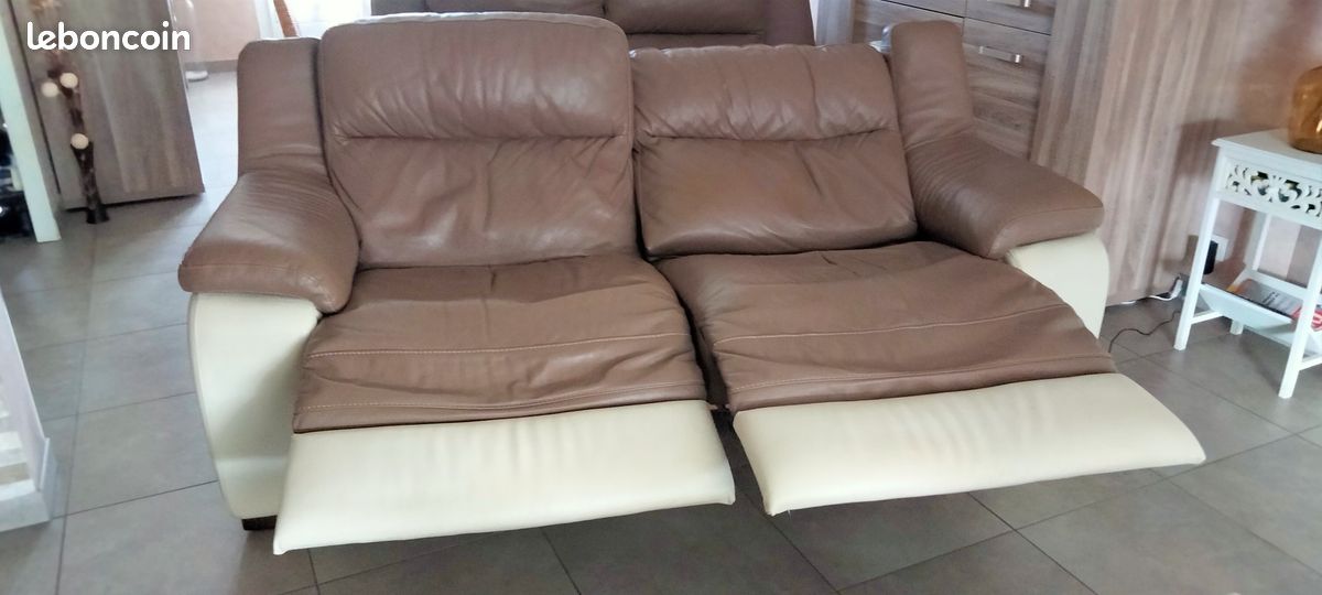 Lot de 2 Canapés cuir bicolore peuvent vendu séparément le prix est pour les 2 (image 2)