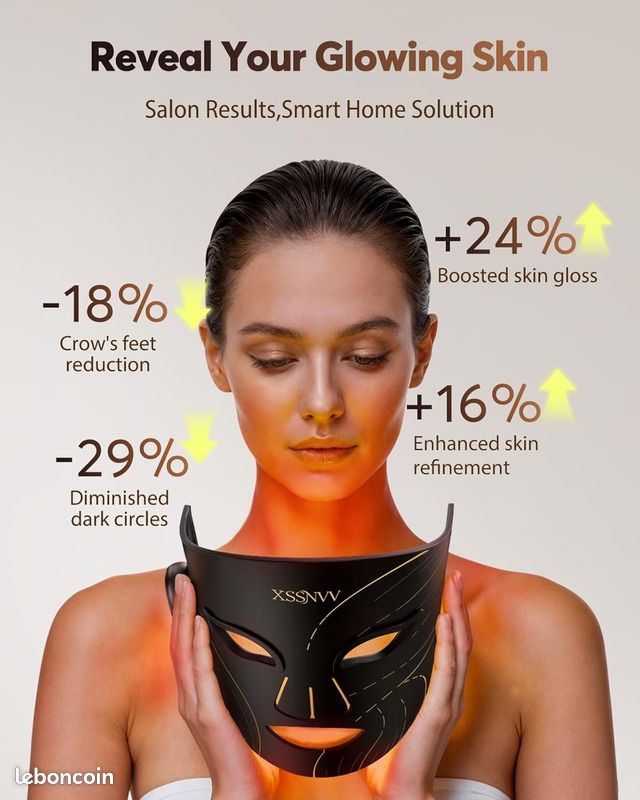 Masque LED Visage Sans Fil avec Refroidissement, 4 Modes Masque Luminothérapie Lumière Rouge & Infrarouge 850 nm, LED Mask, Télécommande, Autonomie 60 min, Réglable, avec Couvre-yeux, NVV01 (image 5)