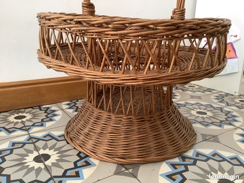 TRÈS ANCIEN PORTE-BOUTEILLE De Table- Serviteur De Table -Panier Osier